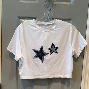White Star Print Crop T-Shirt